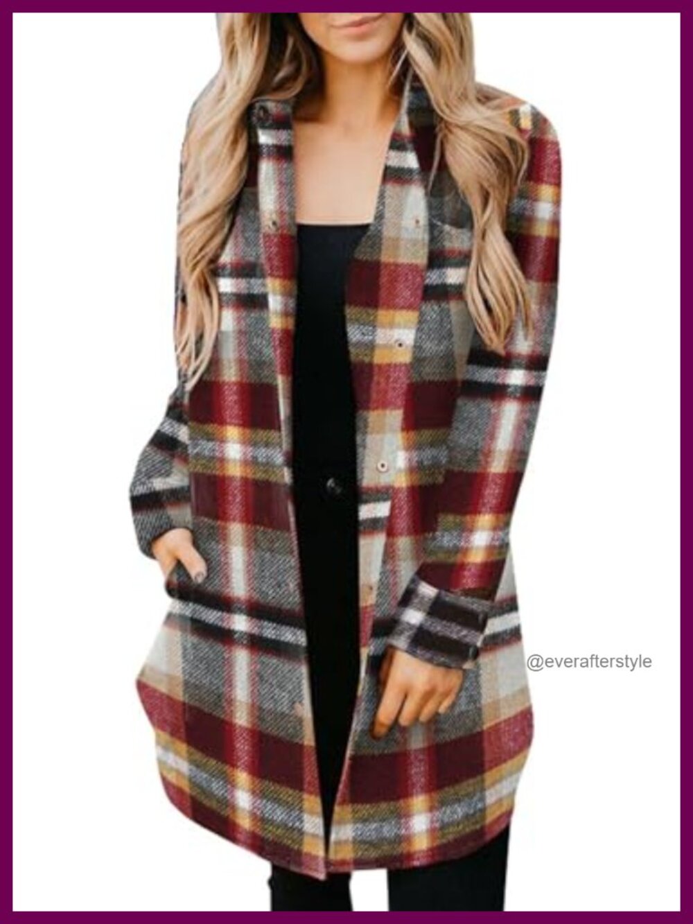 Plaid Flannel Shacket Button Down Loose Fit Casual Jacket
